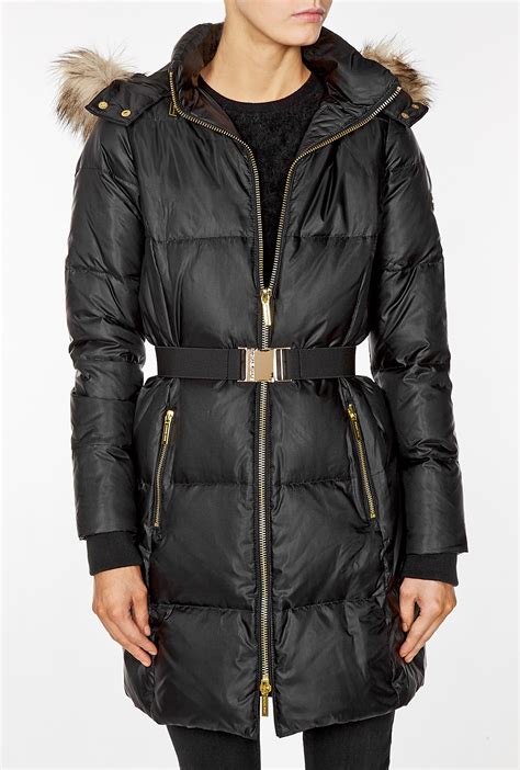 michael michael kors women's faux-fur-trim hooded bomber puffer coat|Michael Kors faux fur jacket.